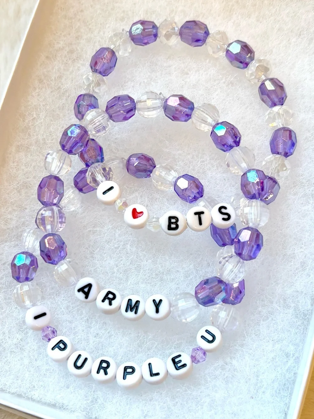 Purple Beaded Charm Bracelet Set - I ♥ BTS / ARMY / I ♥ PURPLE